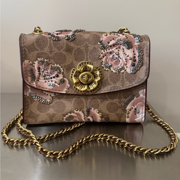 COACH Parker 18 Embellished Signature Rose Shoulder Bag - Picture 3 of 10